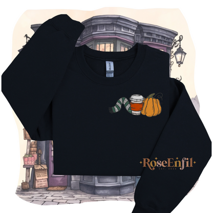Citrouille, café et écharpe maison d'ambition - Collection broderie spooky et magique - plusieurs couleurs