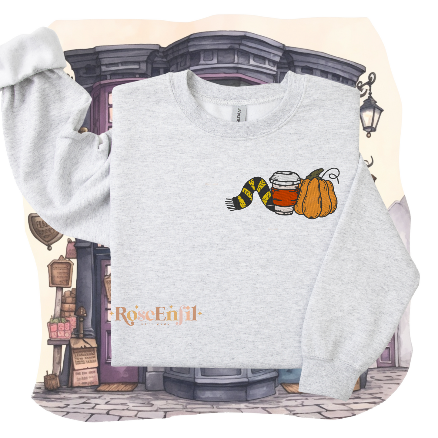 Citrouille, café et écharpe maison de la loyauté   - Collection broderie spooky et magique - plusieurs couleurs