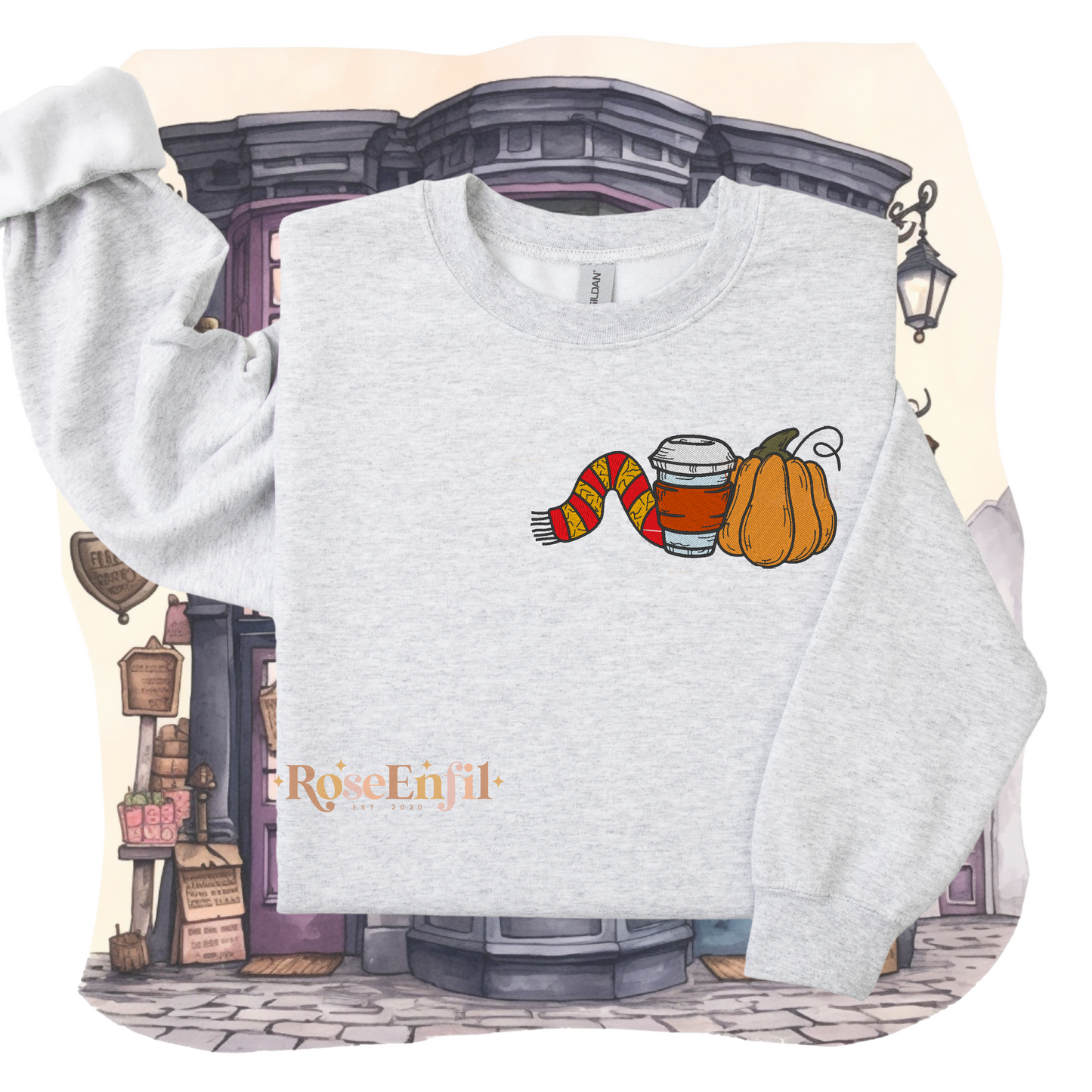 Citrouille, café et écharpe maison de la bravoure - Collection broderie spooky et magique - plusieurs couleurs