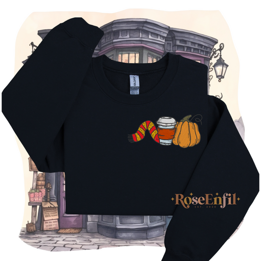 Pumpkin, Coffee, and Scarf House of Bravery - Spooky and Magical Embroidery Collection - Multiple Colors