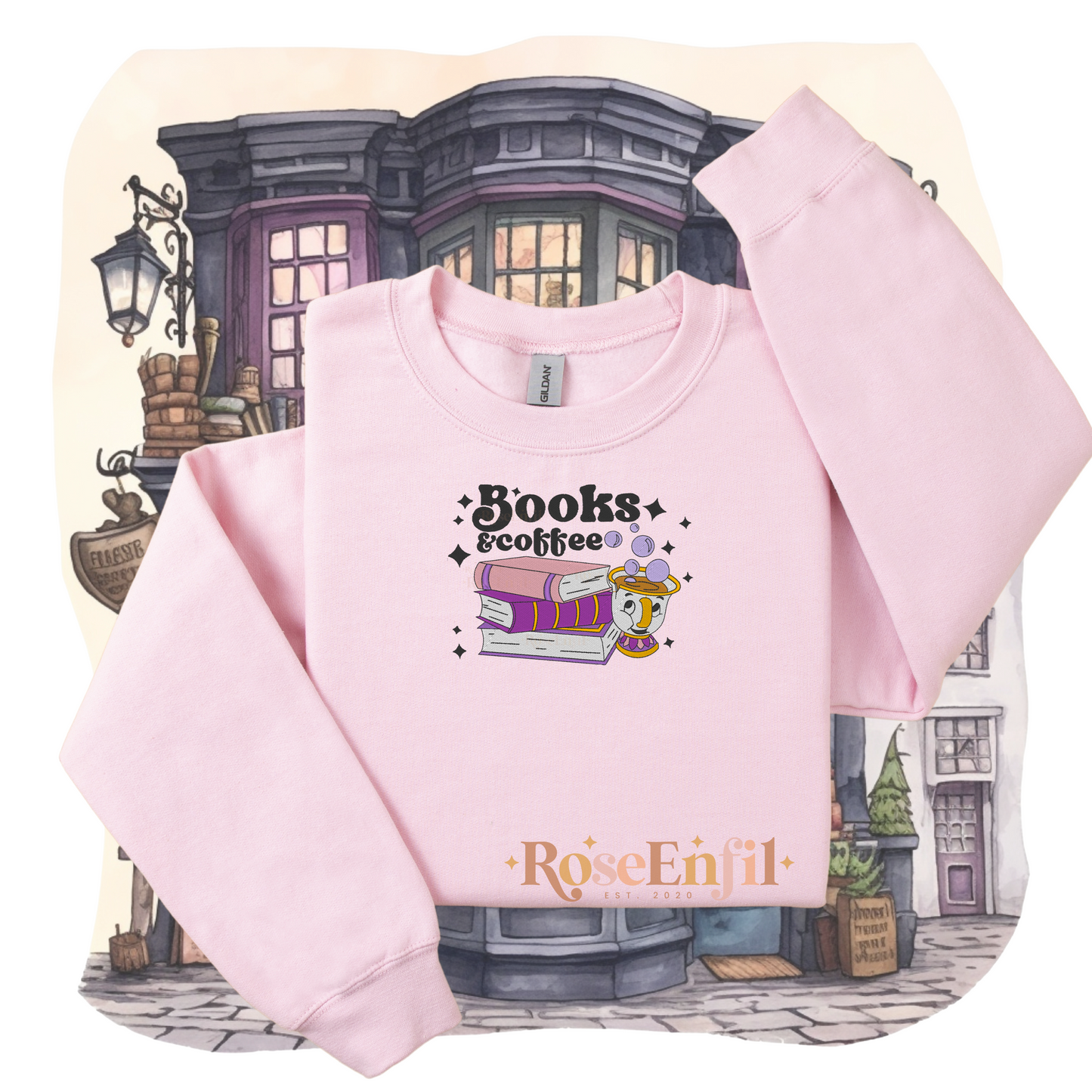 Livres et café version pays enchantée Belle  -  Collection broderie enchantée - Plusieurs couleurs