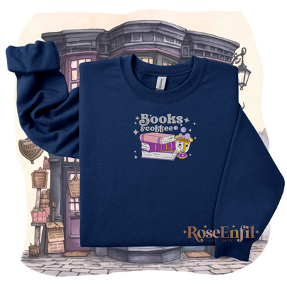 Livres et café version pays enchantée Belle  -  Collection broderie enchantée - Plusieurs couleurs