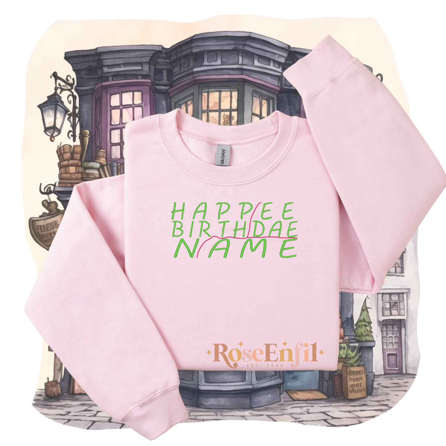 Joyeux anniversaire nom (personnalisable)-  Collection broderie magique - Plusieurs couleurs