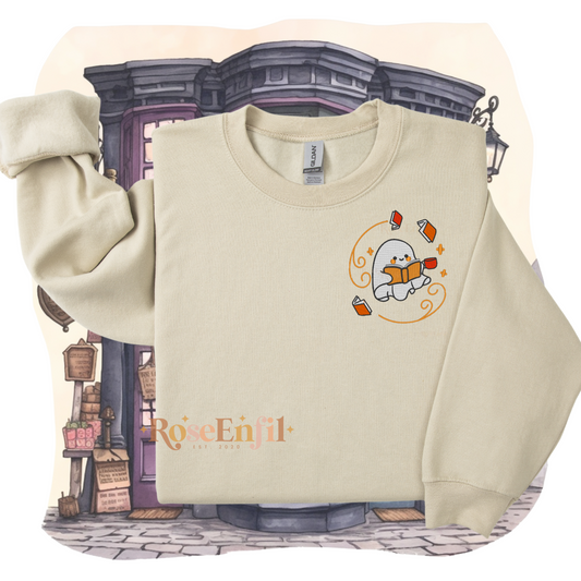 Fantôme lisant livres - Collection broderie Halloween (automne et spooky) - Plusieurs couleurs