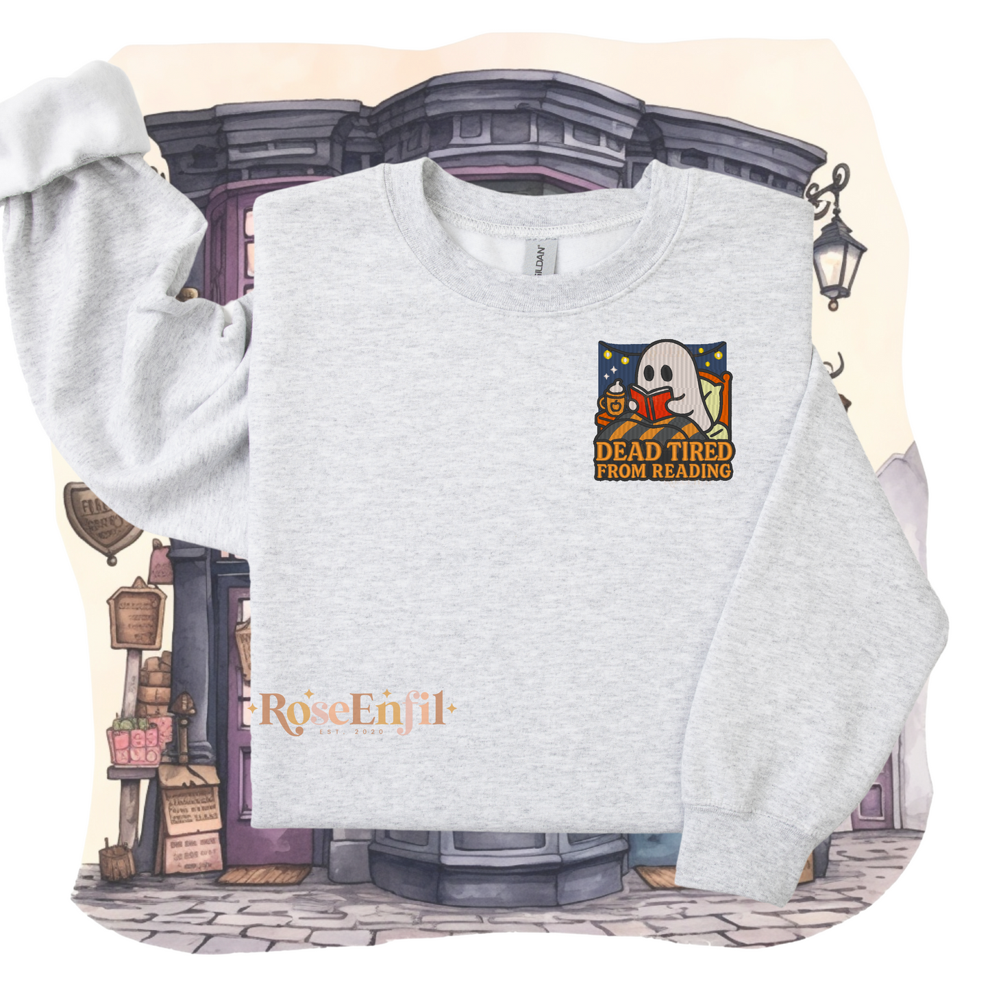 Mort de fatigue en lisant - Collection broderie Halloween (automne et spooky) - Plusieurs couleurs