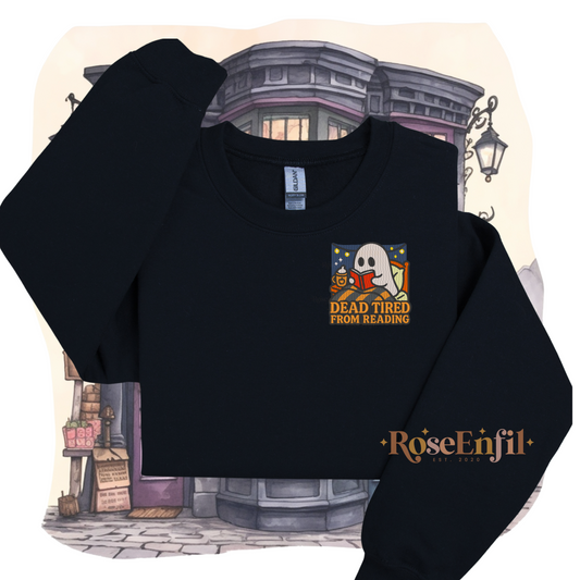 Mort de fatigue en lisant - Collection broderie Halloween (automne et spooky) - Plusieurs couleurs