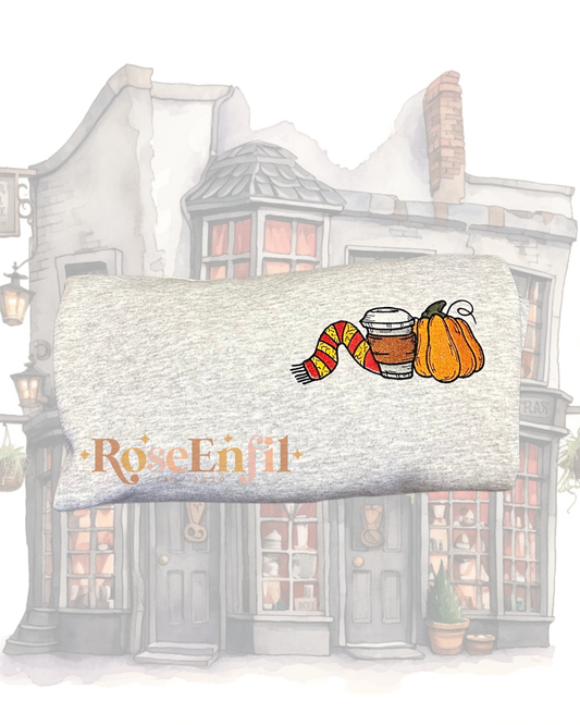 Pumpkin, Coffee, and Scarf House of Bravery - Spooky and Magical Embroidery Collection - Multiple Colors
