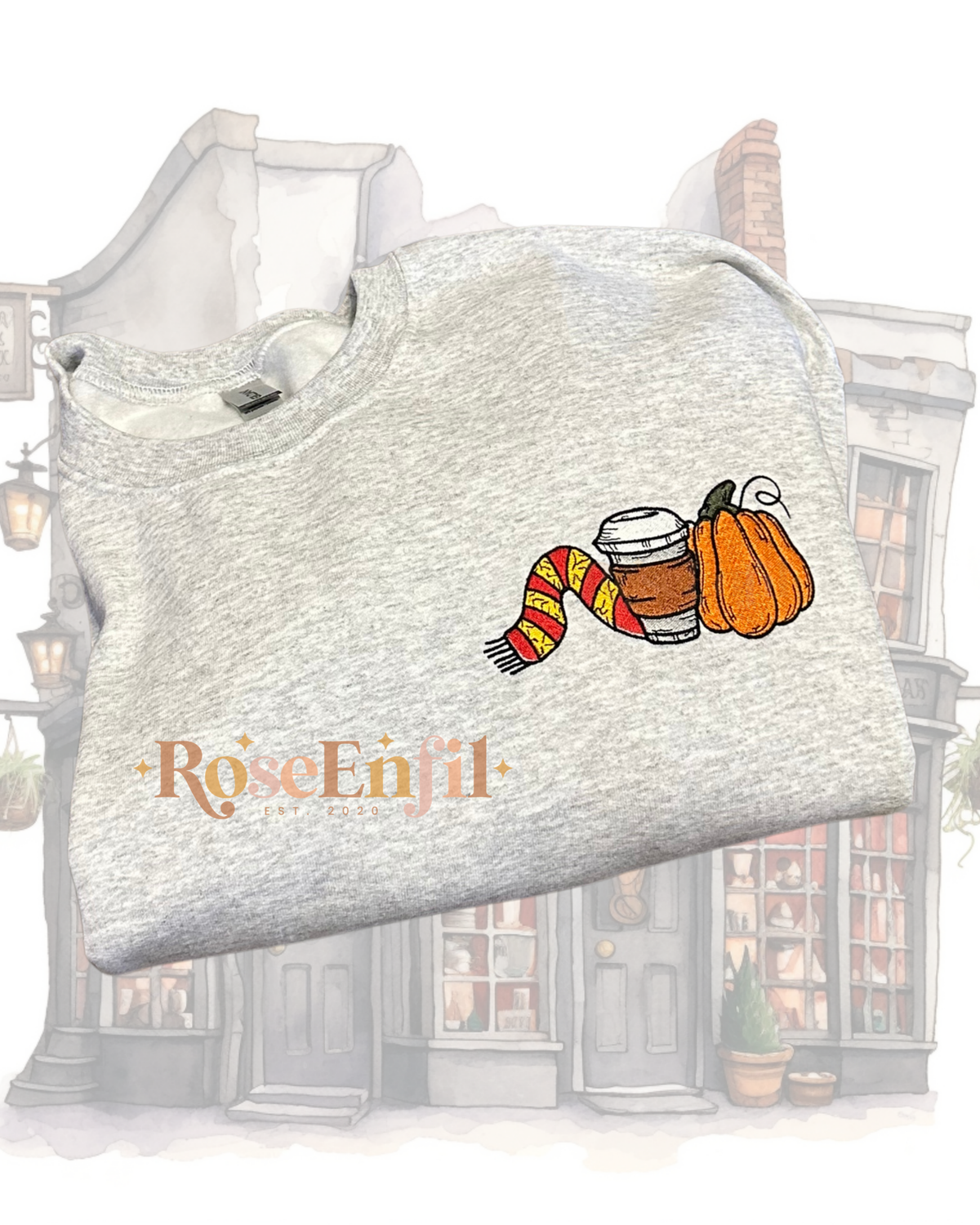 Pumpkin, Coffee, and Scarf House of Bravery - Spooky and Magical Embroidery Collection - Multiple Colors