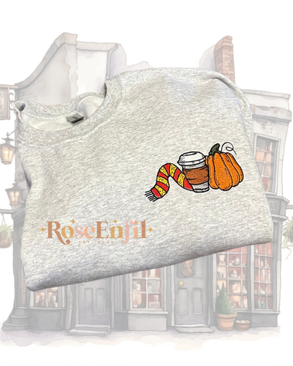 Pumpkin, Coffee, and Scarf House of Bravery - Spooky and Magical Embroidery Collection - Multiple Colors