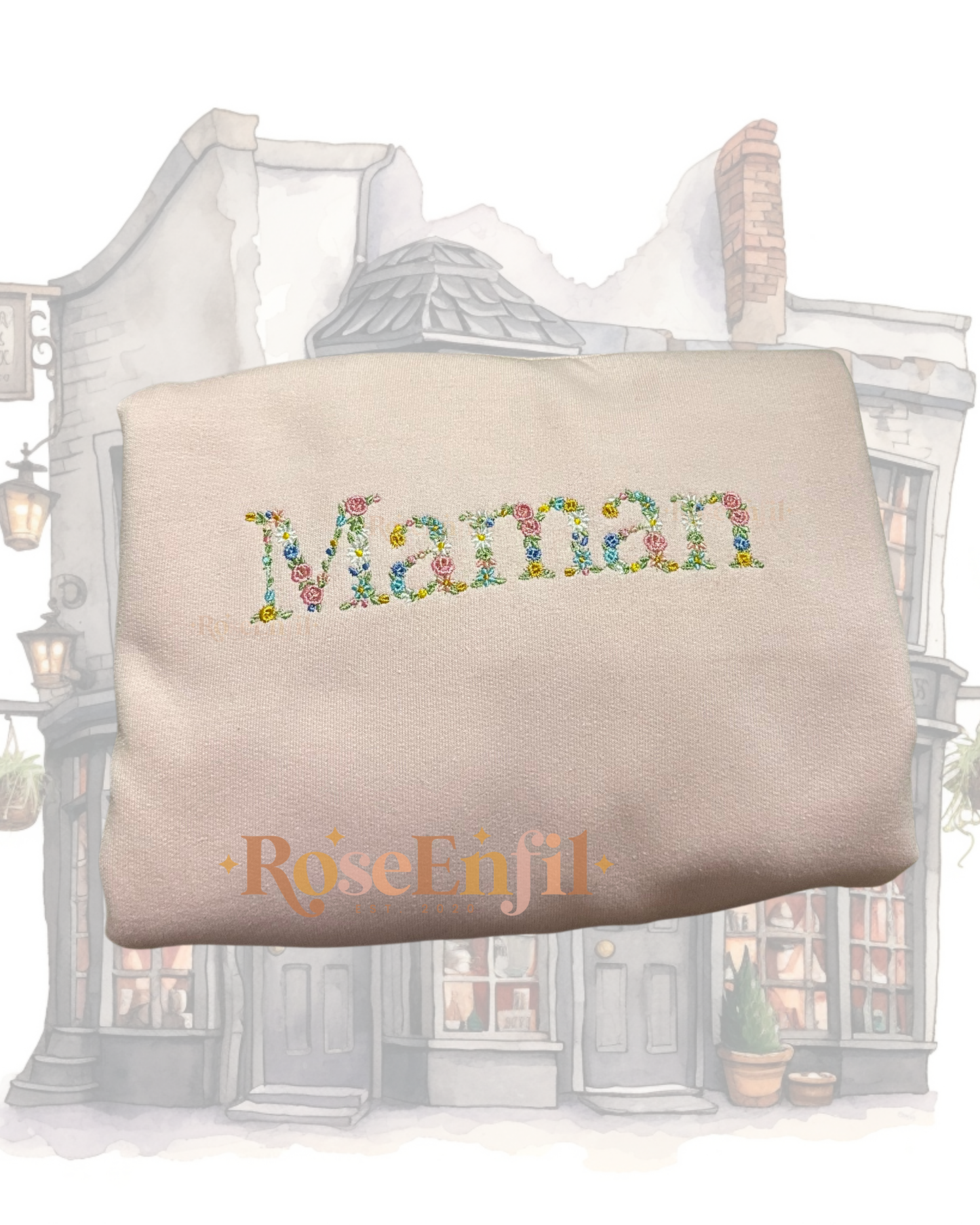 Maman motif floral  - gris