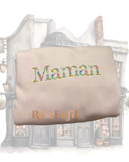 Maman motif floral  - gris