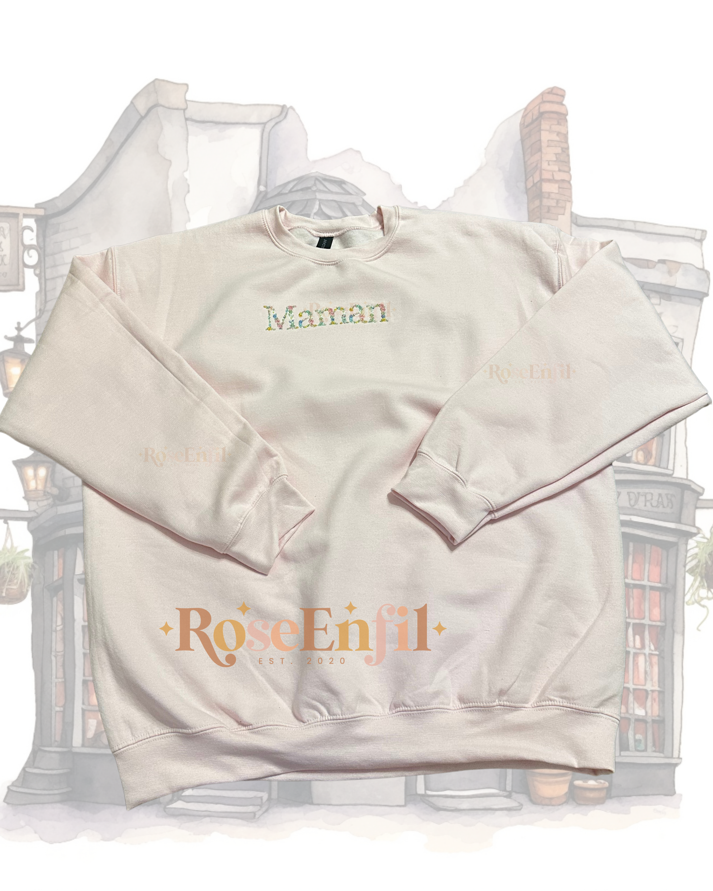 Maman motif floral  - gris