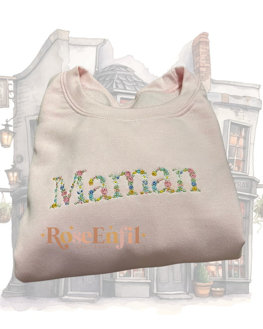 Maman motif floral  - gris