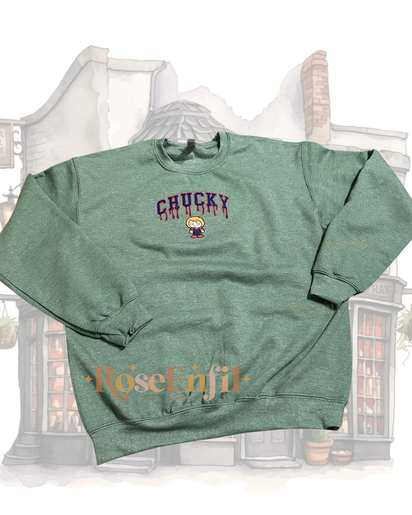 LIQUIDATION - Brave Gars - Collection broderie  films - CREWNECK VERT UNIQUEMENT