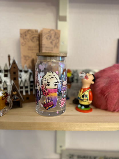 Colocataire de Mercredi ✨ verre avec paille et couvercle bambou